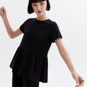 New Look black peplum short sleeve top